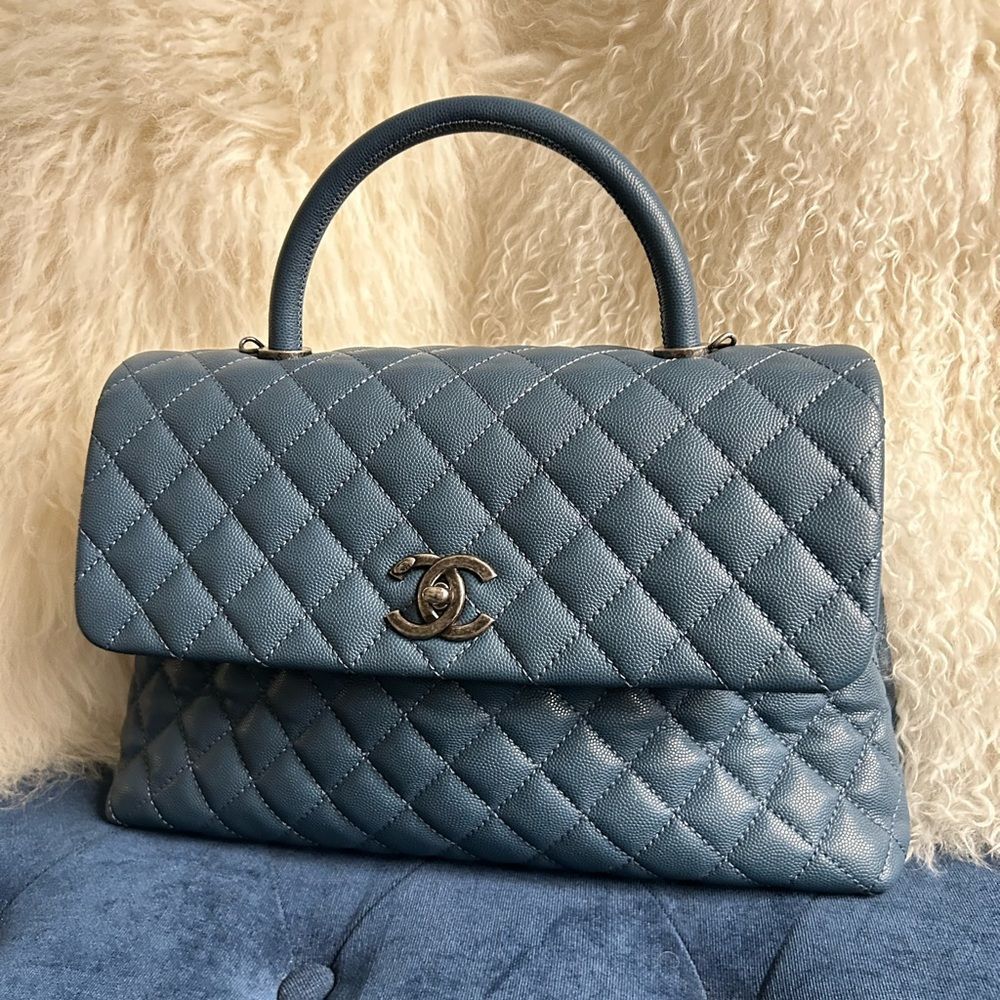 Chanel Coco Top Handle Bag Quilted Caviar Medium blue - Picture 2 of 9